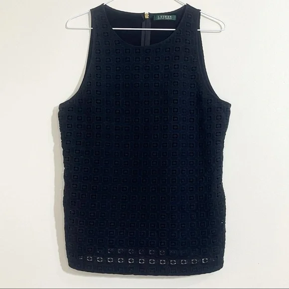 Lauren Ralph Lauren Black Eyelet Textured Tank - Picture 4 of 11